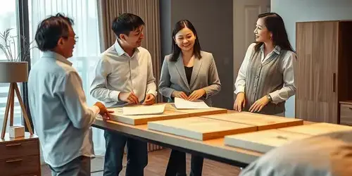 チームが家具の配置を検討している様子